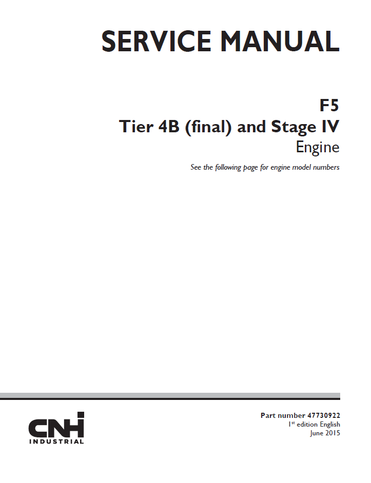 New Holland F5 Tier 4B Stage IV Engine Manual 47730922 PDF