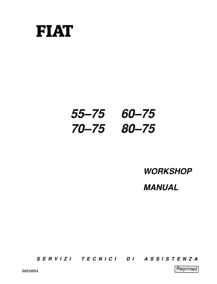 New Holland Fiat 55-75, 60-75, 70-75 & 80-75 Workshop Manual 06910094