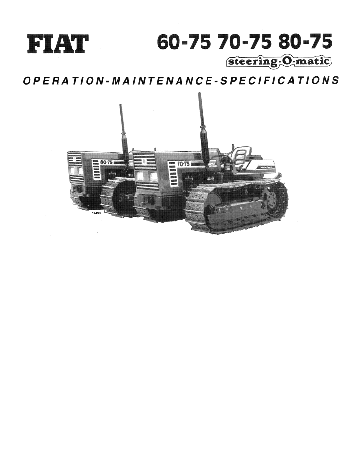New Holland Fiat 60-75 to 80-75 Tractor Operating Manual 06910158