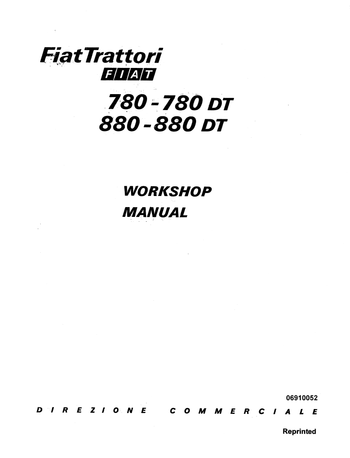 New Holland Fiat Trattori 780 780 DT 880 880 DT Manual 06910052 PDF