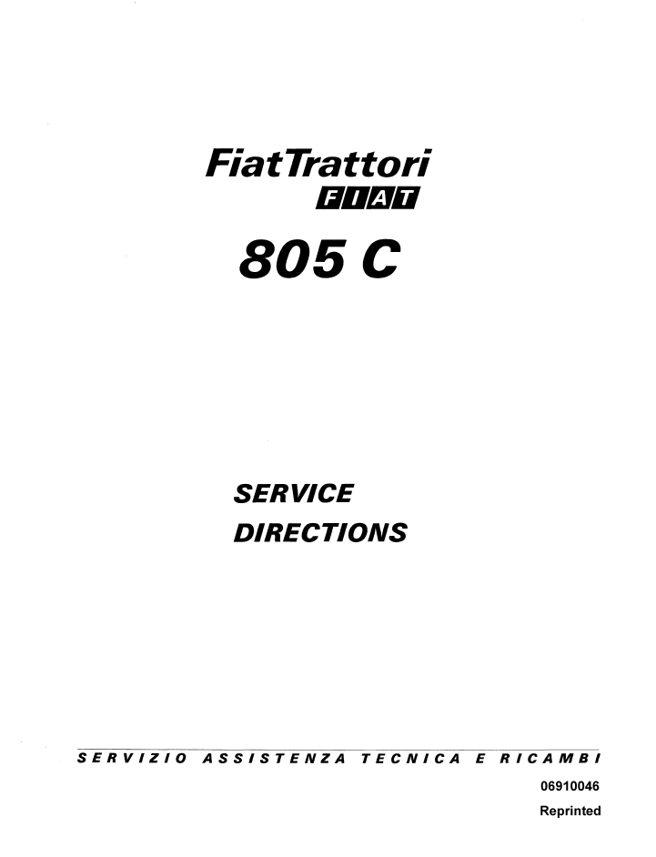 New Holland Fiat Trattori 805C Tractor Service Manual 06910046