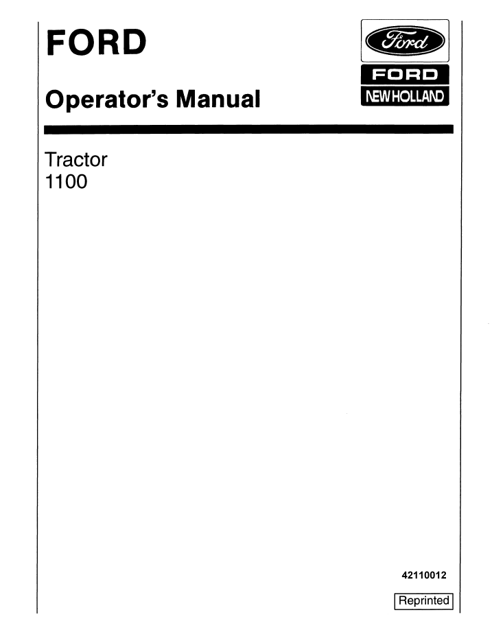 New Holland Ford 1100 Tractor Operator Manual 42110012 PDF