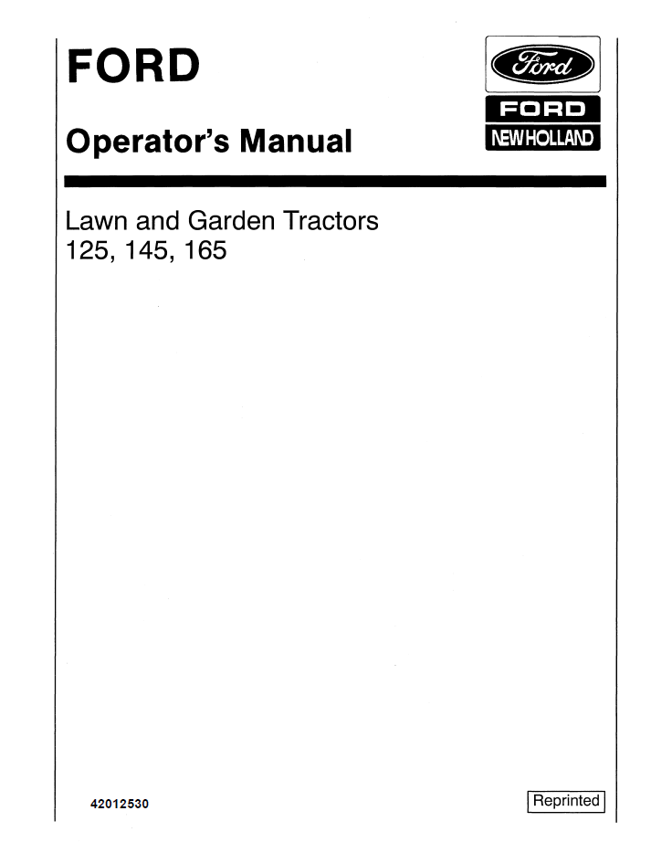 New Holland Ford 125 145 165 Lawn Garden Tractor Manual 42012530