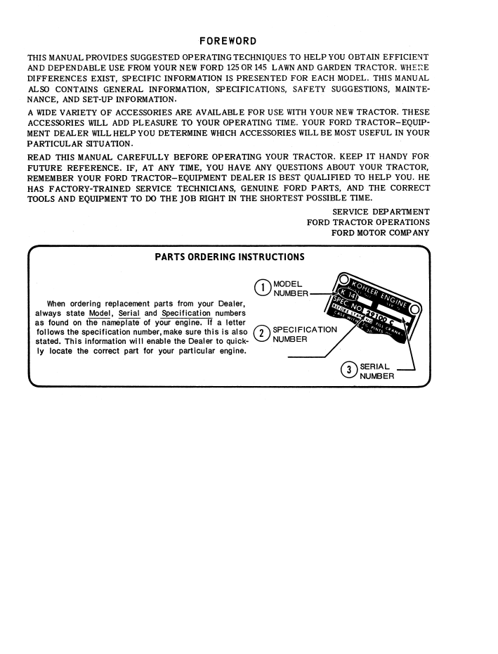 New Holland Ford 125 145 Lawn Tractor Operator Manual PDF