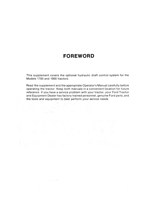 New Holland Ford 1700 1900 Tractor Operating Guide 42190011