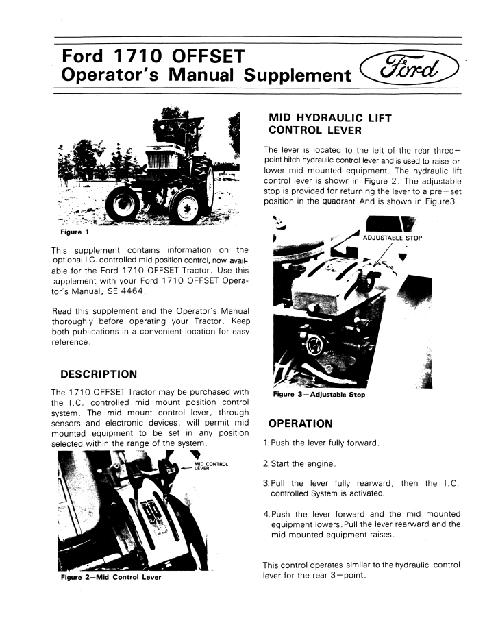 New Holland Ford 1710 Tractor Operating Guide 42171011 PDF