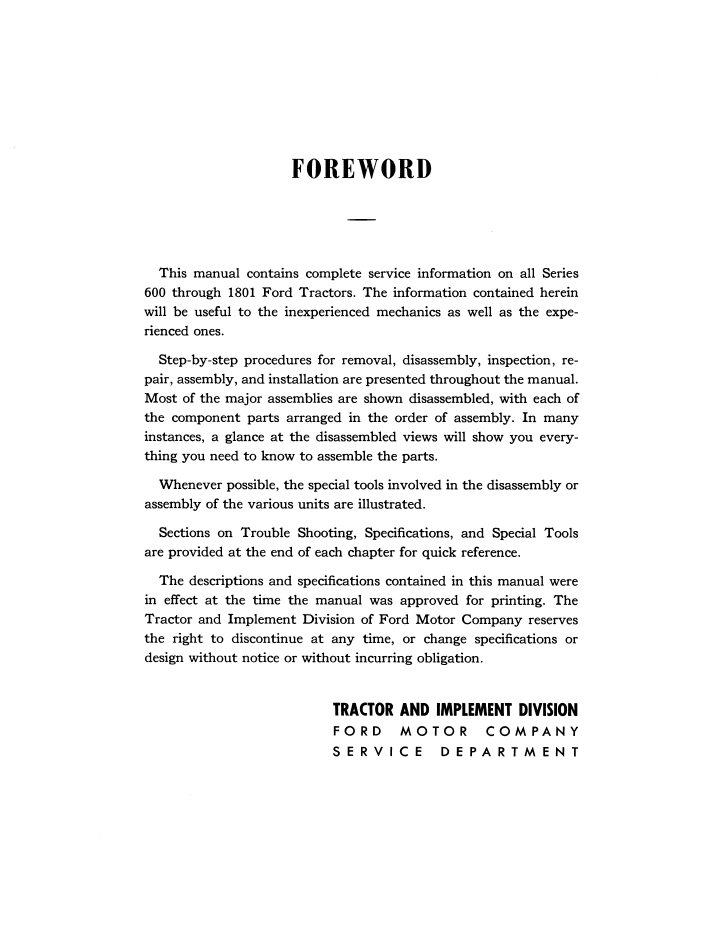 New Holland Ford 1801 2000 4000 Tractor Repair Manual 40060090 PDF