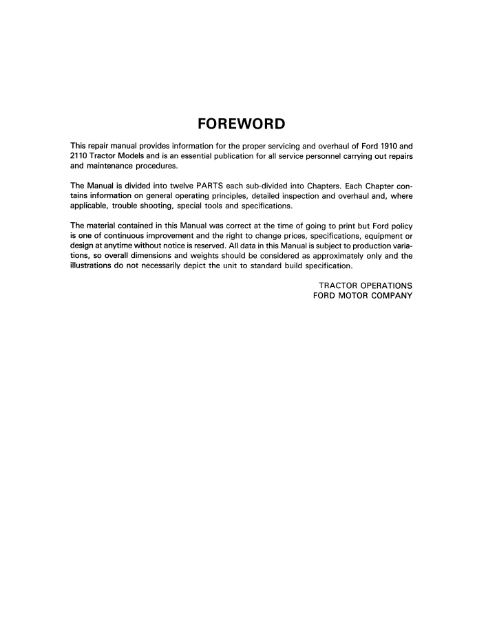 New Holland Ford 1910 & 2110 Tractor Workshop Manual 40191020 PDF