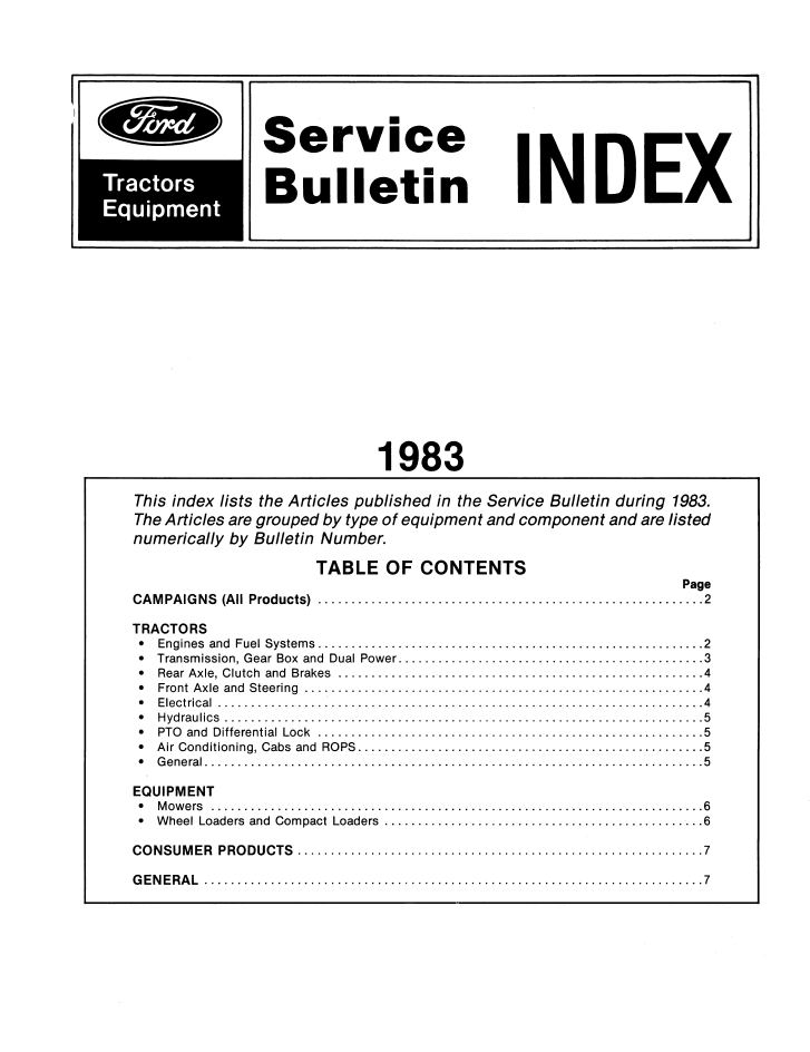 New Holland Ford 1983 Tractor Equipment Bulletin Manual 40991950 PDF