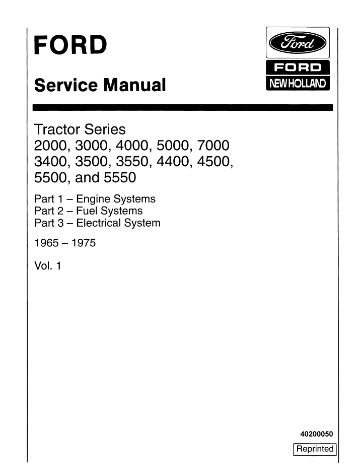 New Holland Ford 2000-7000 Tractor Series Manual 40200050 PDF