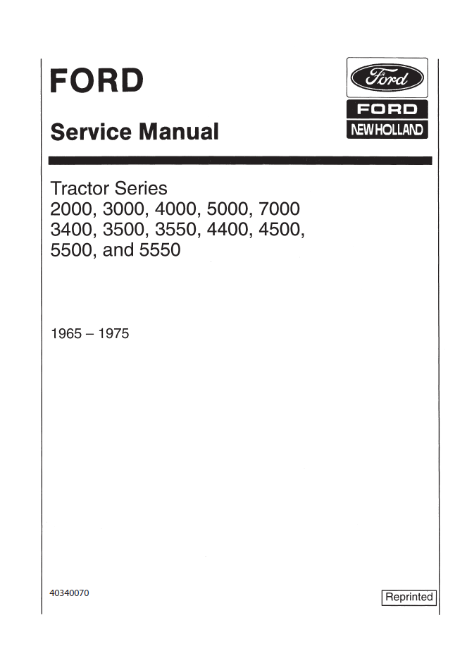 New Holland Ford 2000-7000 Tractor Series Manual 40340070 PDF