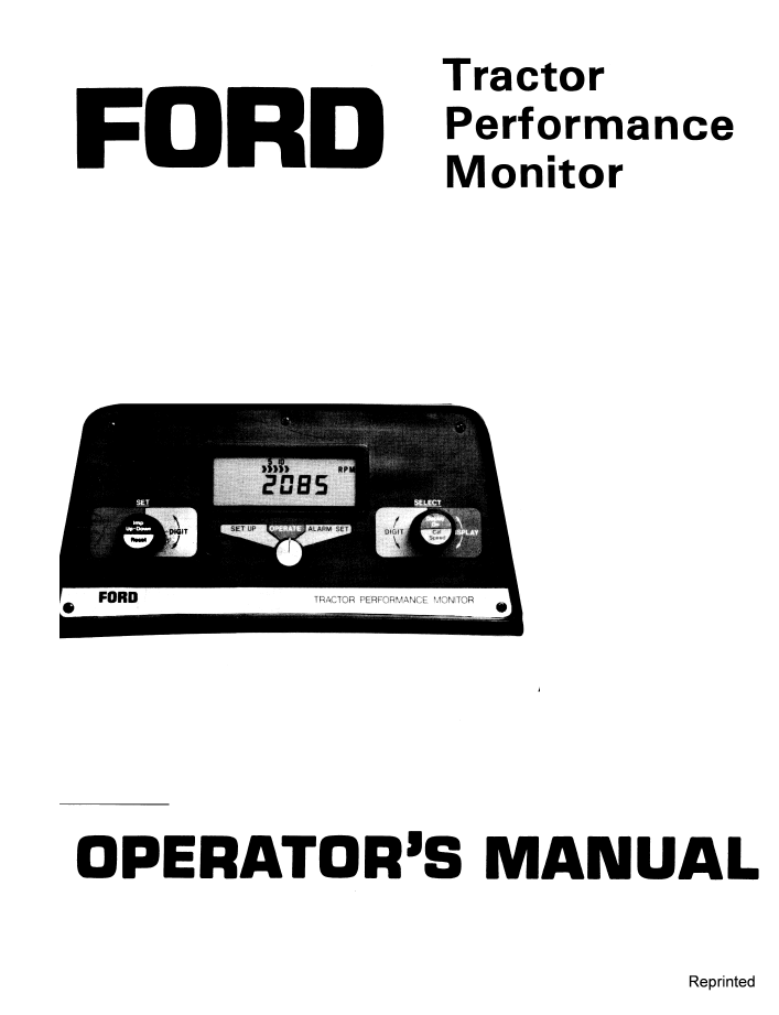 New Holland Ford 2085 Tractor Performance Monitor Operator Manual (42881005 PDF)