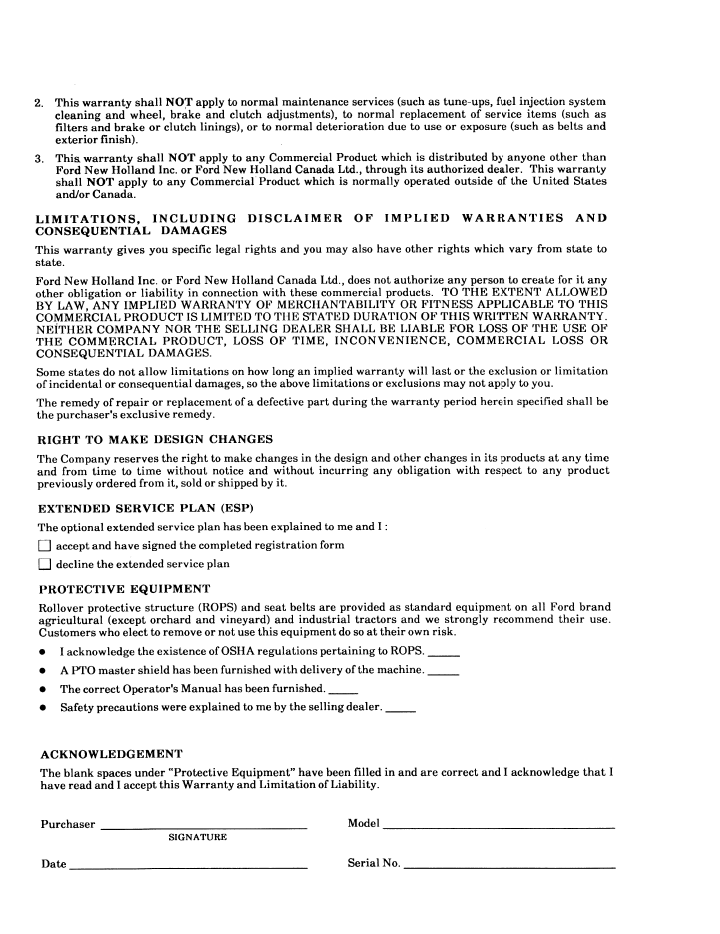 New Holland Ford 250C-260C Tractor Manual 42025020