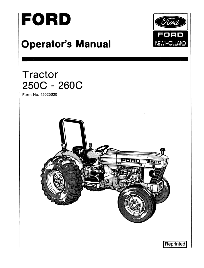 New Holland Ford 250C-260C Tractor Operator Manual 42025020 PDF