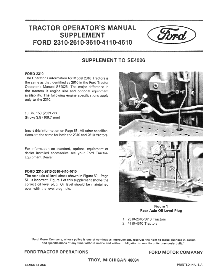 New Holland Ford 2610 3610 4110 4610 Tractor Manual 42001010