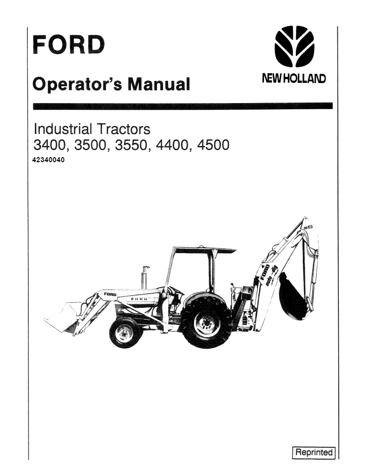 New Holland Ford 3400 3500 3550 4400 4500 Operator Manual 42340040