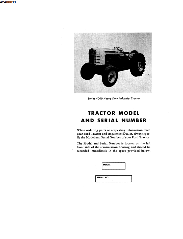 New Holland Ford 4000 Heavy Duty Tractor Owner Manual 42400011 PDF