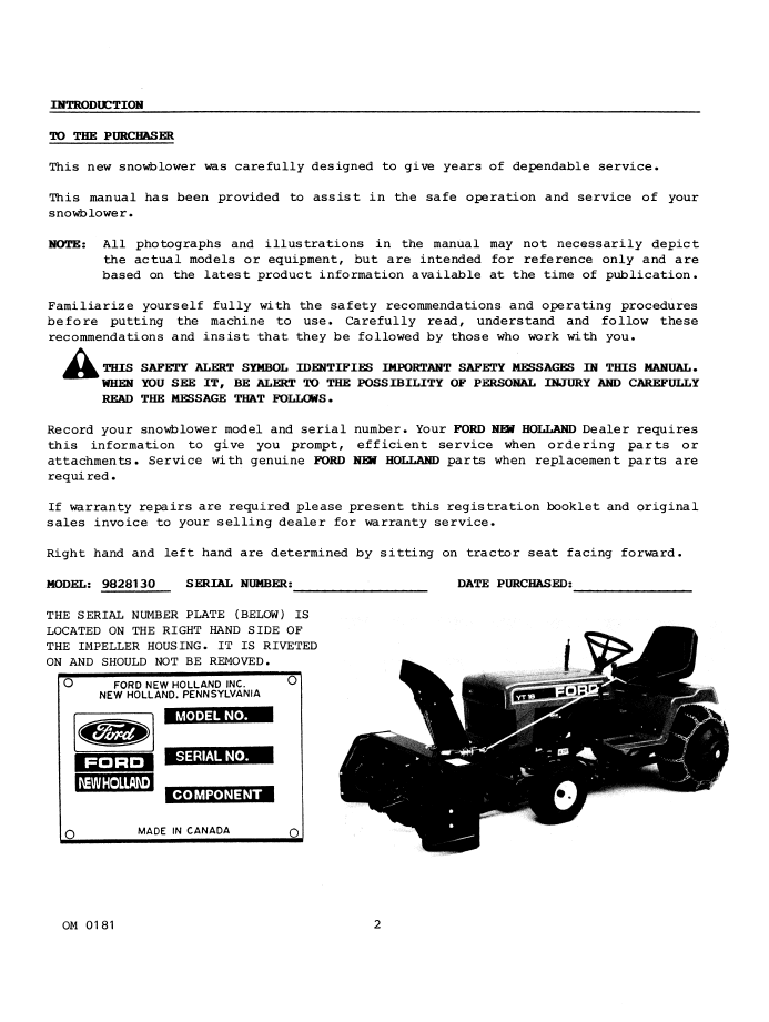 New Holland Ford 40 Snowblower Tractor Operator Manual 42641100