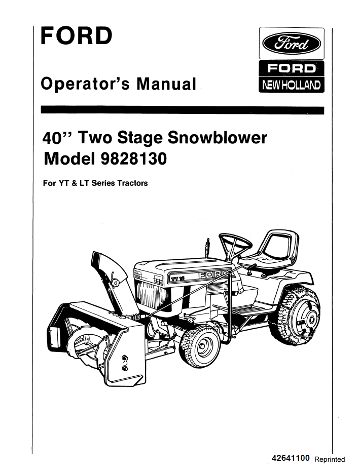 New Holland Ford 40 Two Stage Snowblower Operator Manual 42641100