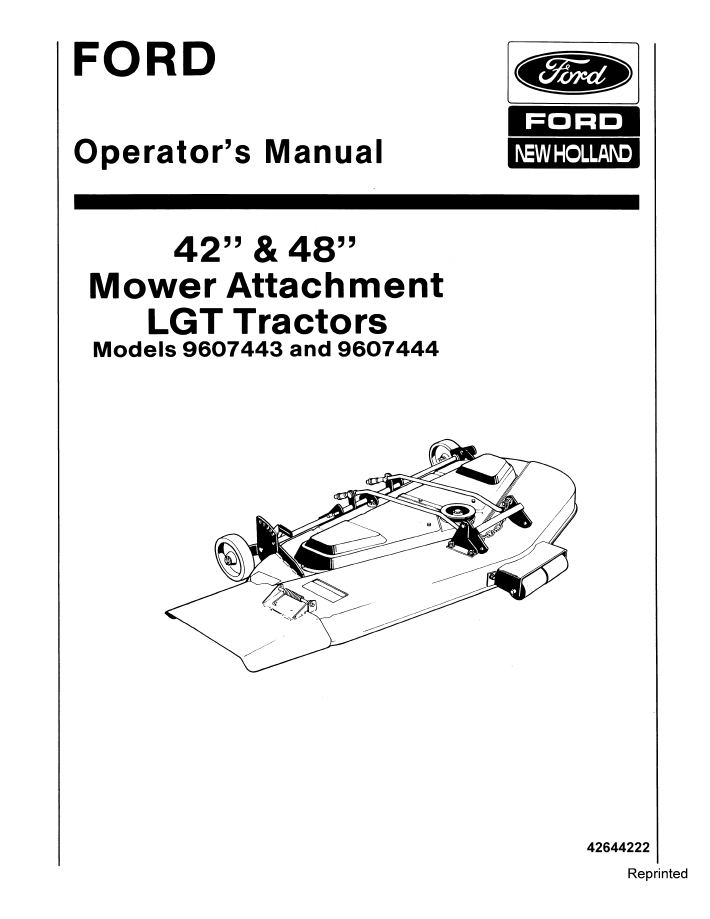 New Holland Ford 42 & 48 Inch Mower LGT Operator's Manual (Pub. No. 42644222)