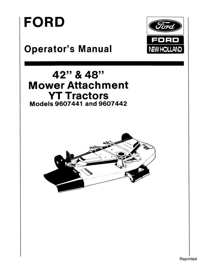 New Holland Ford 42 & 48 Inch Mower YT Operator's Manual (Pub. No. 42644223)