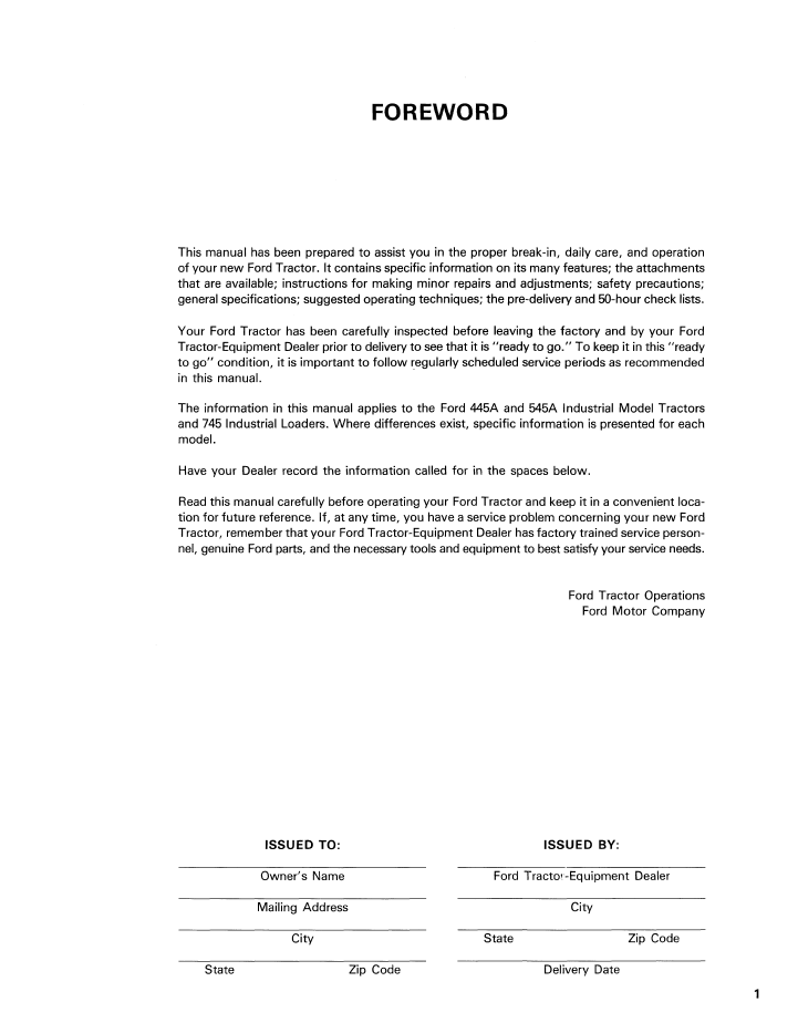 New Holland Ford 445A 545A Tractor and 745 Loader Manual PDF 42044520