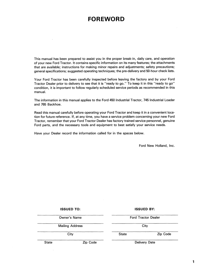 New Holland Ford 450 Tractor-Loader-Backhoe Manual PDF 42045010