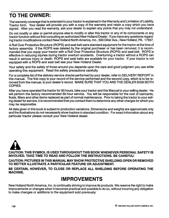 New Holland Ford 5530 6530 High Clearance Operator Manual 42553021