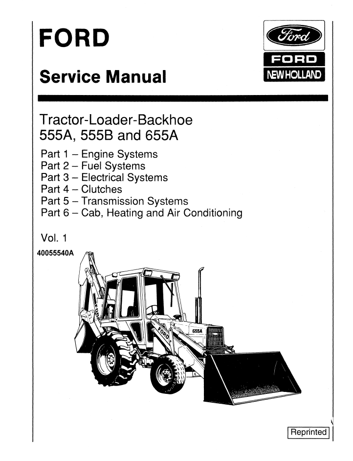 New Holland Ford 555A 555B 655A TLB Service Manual 40055540 PDF
