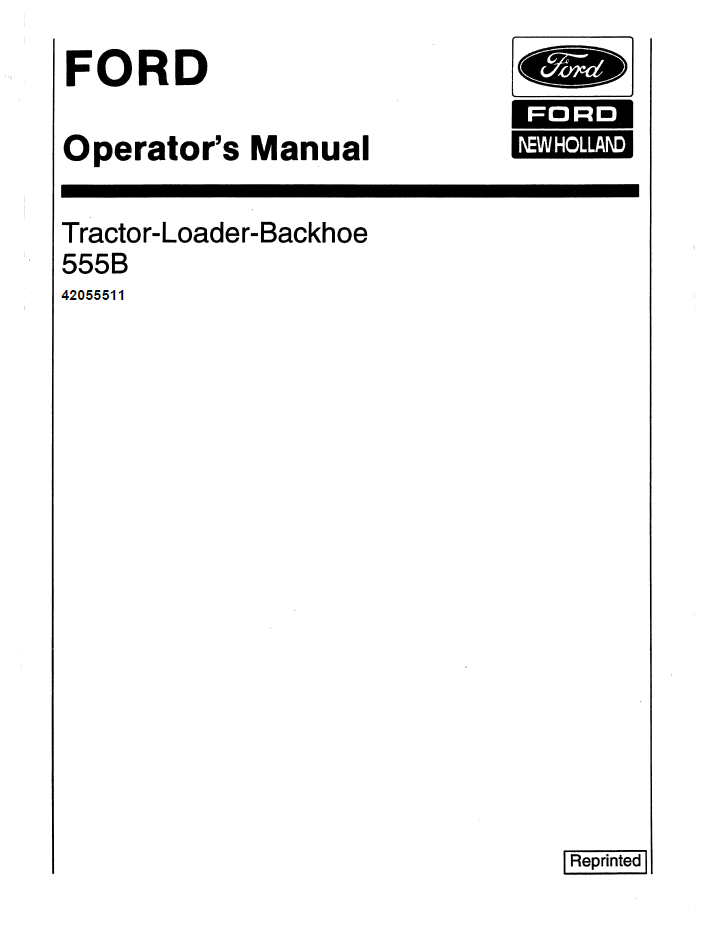 New Holland Ford 555B Tractor Loader Backhoe Manual 42055511