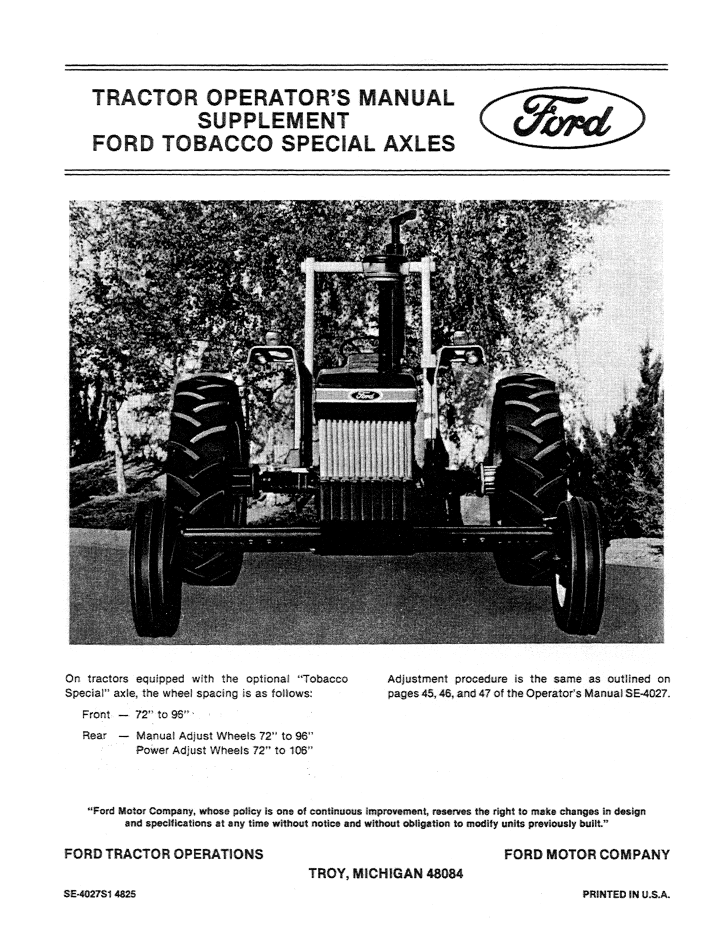 New Holland Ford 5610-7610 Tractor Operator Manual 42561030 PDF