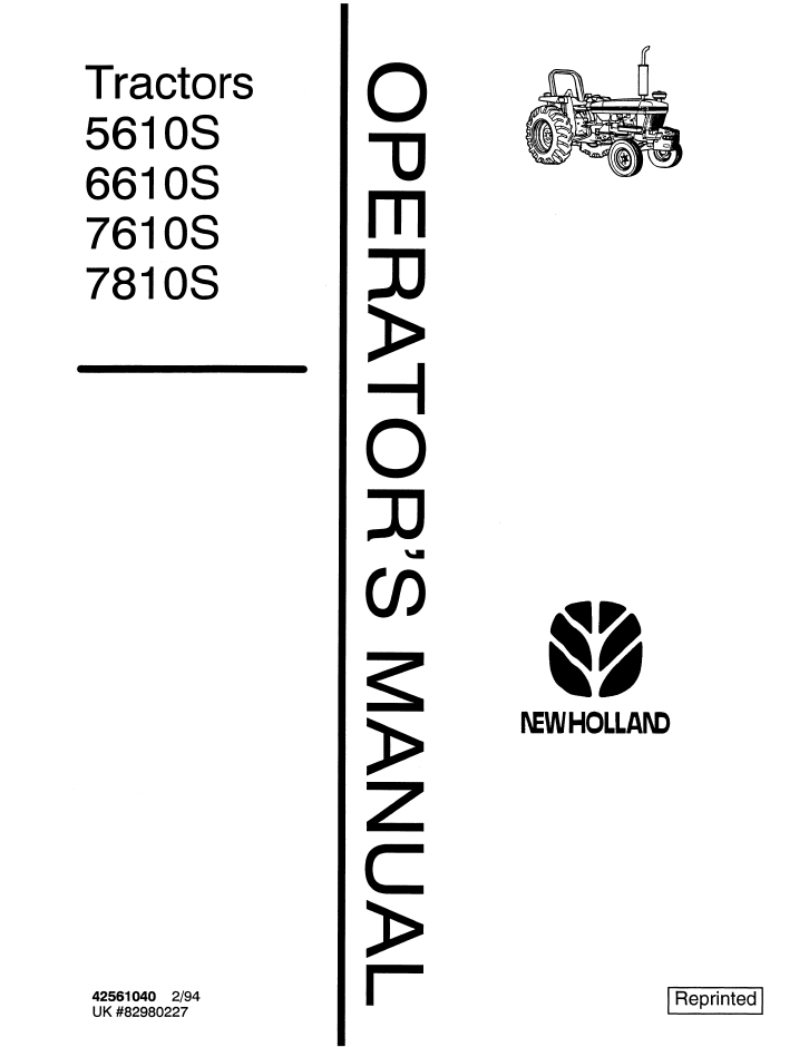 New Holland Ford 5610S 6610S 7610S 7810S Operator Manual 42561040 PDF