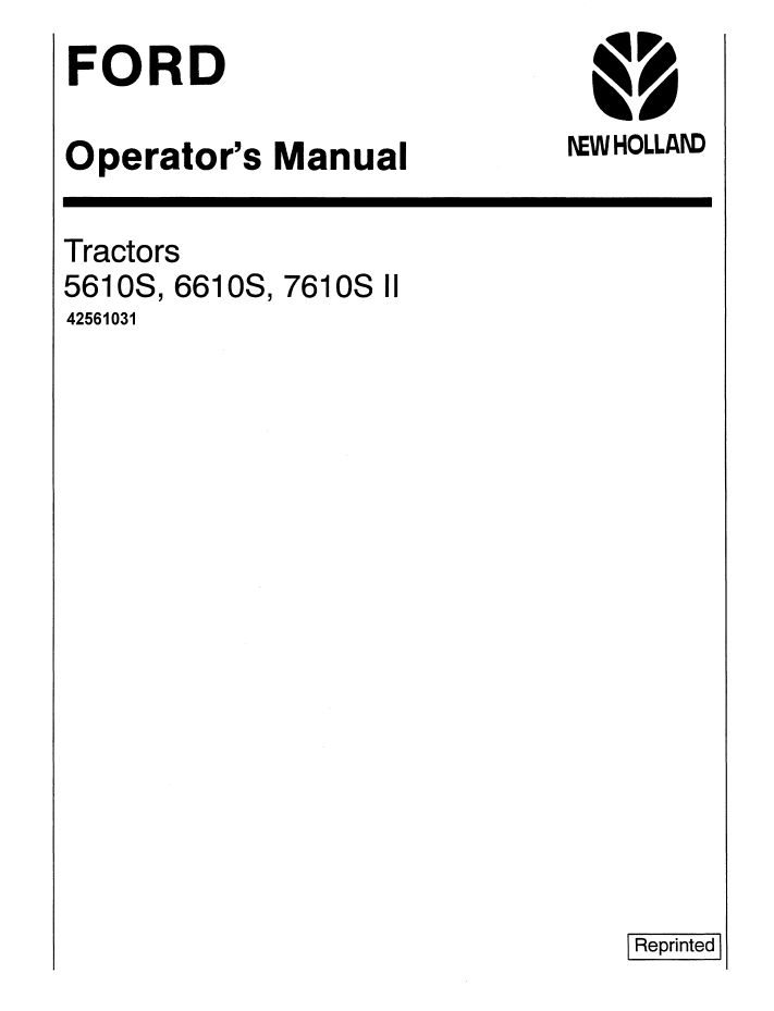 New Holland Ford 5610S 6610S 7610S II Operator Manual 42561031 PDF
