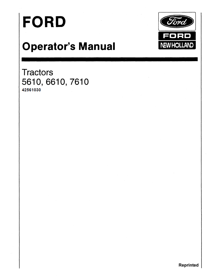 New Holland Ford 5610 6610 7610 Tractor Operator Manual 42561030 PDF