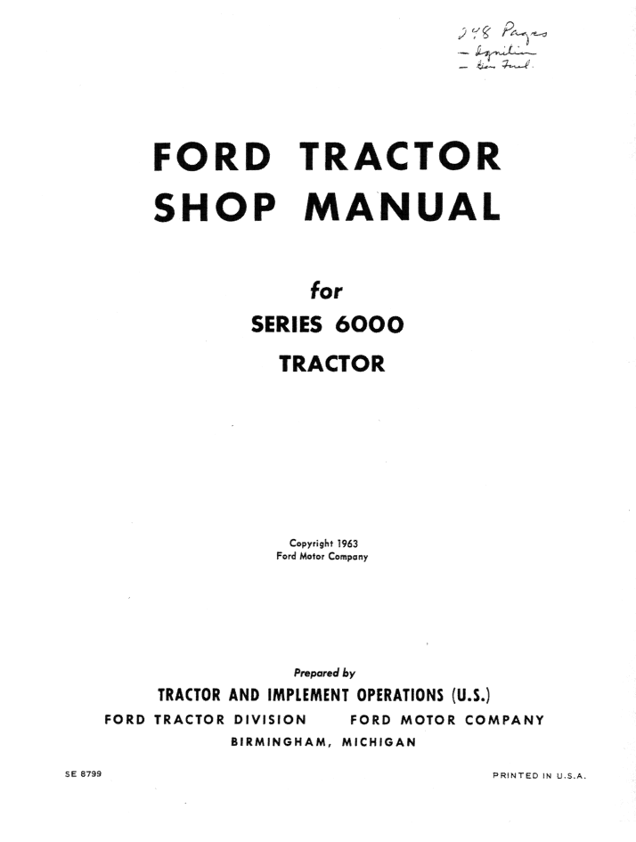 New Holland Ford 6000 Tractor Repair Manual 40600010 PDF