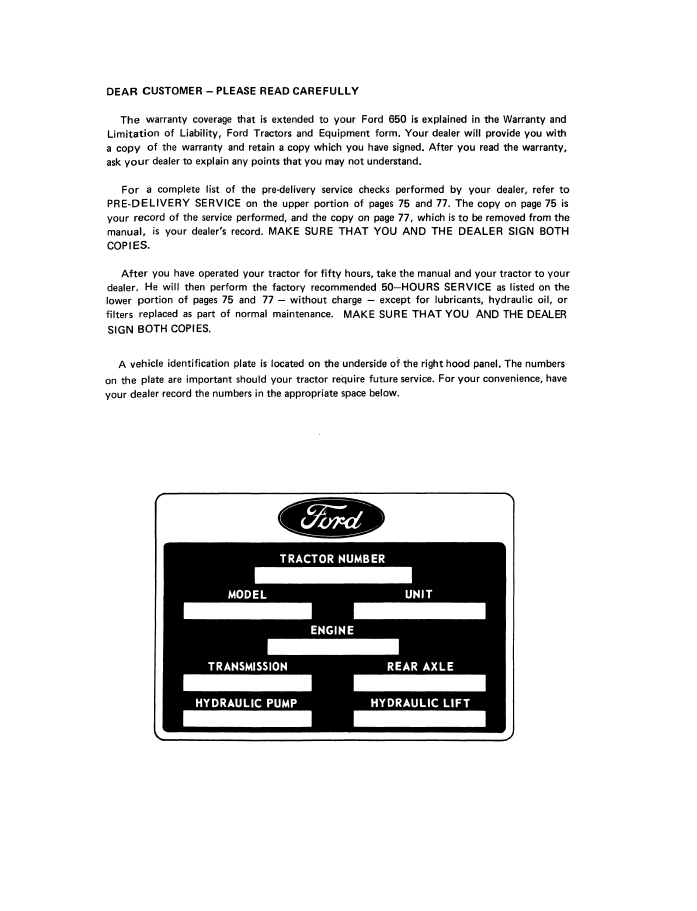 New Holland Ford 650 TLB Operator Manual PDF 42065010