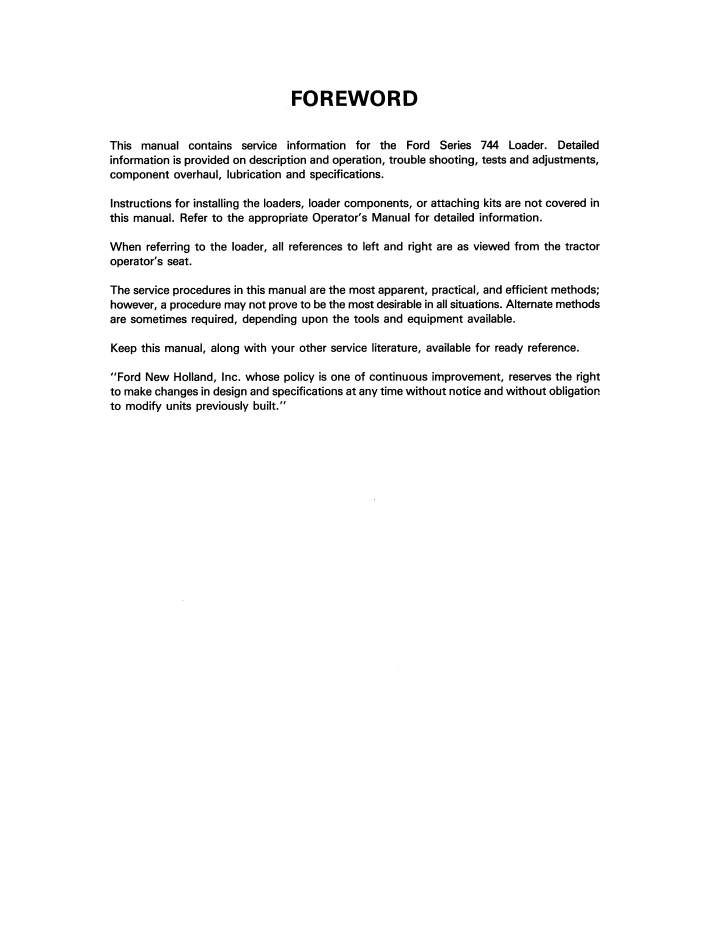 New Holland Ford 744 Loader Workshop Service Manual 40074410 PDF