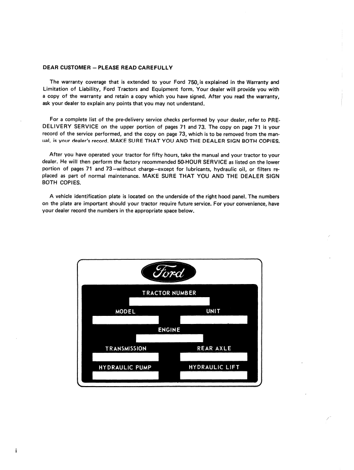 New Holland Ford 750 Tractor Backhoe User Guide 42075010