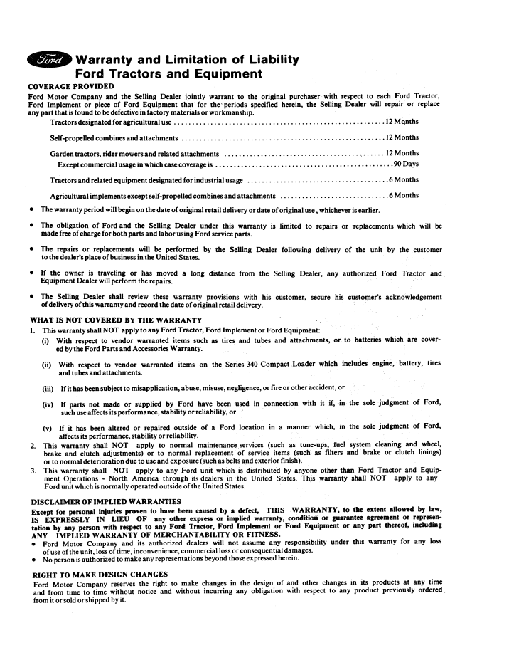 New Holland Ford 75 Tractor Operator Manual PDF