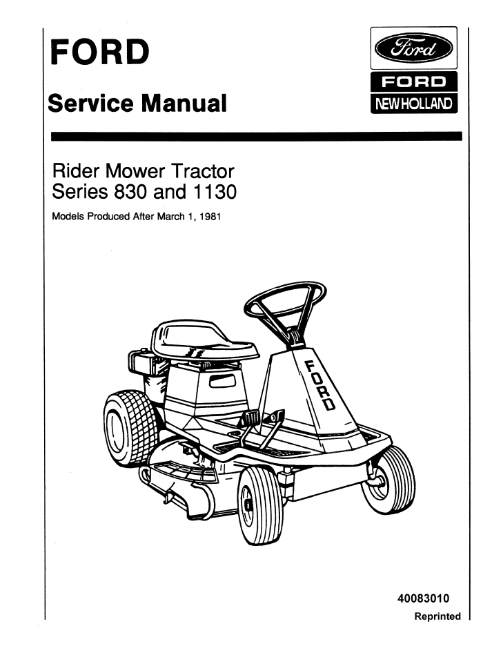 New Holland Ford 830 1130 Rider Mower Tractor Manual 40083010 PDF