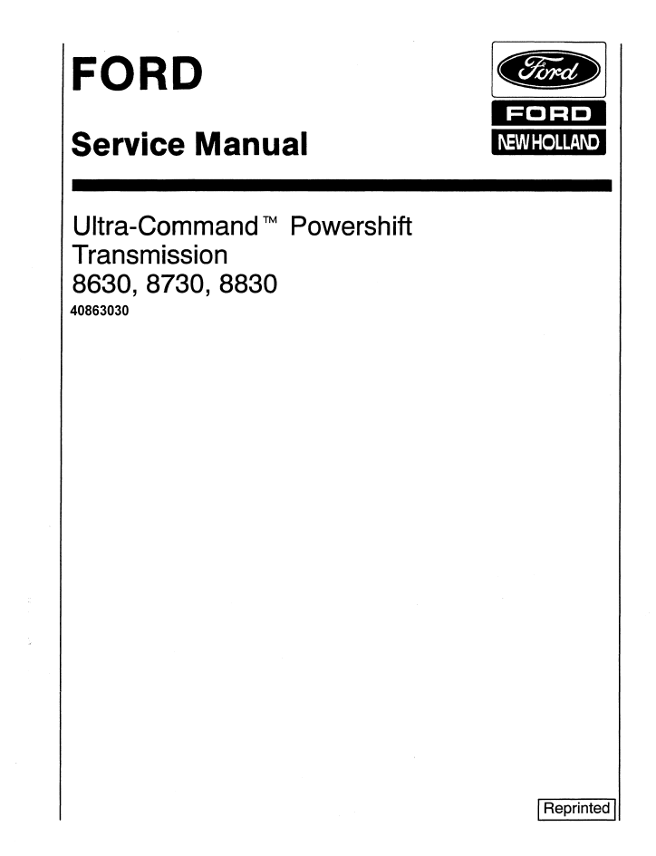 New Holland Ford 8630 8730 8830 Powershift Manual 40863030 PDF