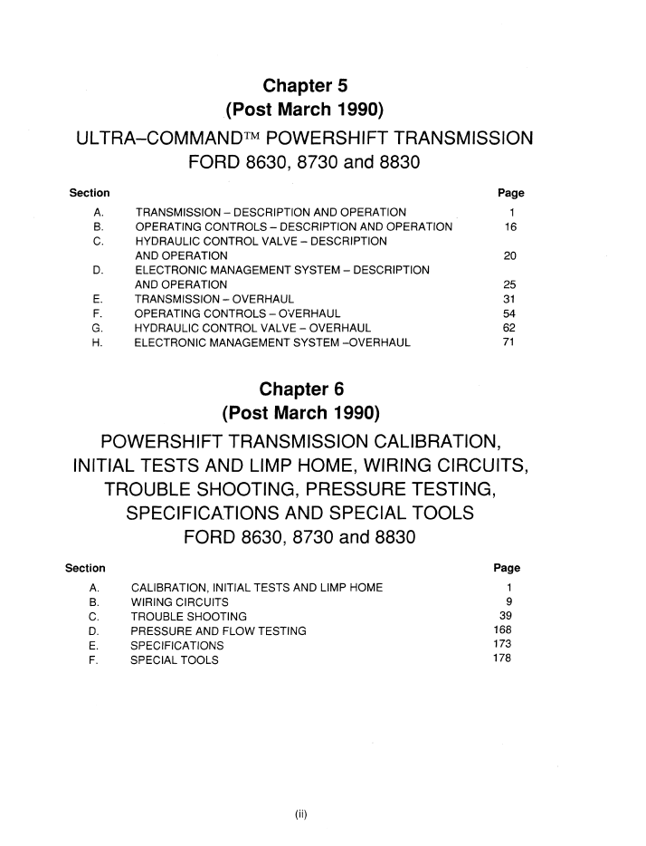 New Holland Ford 8630 8730 8830 Powershift Service Manual 40863030