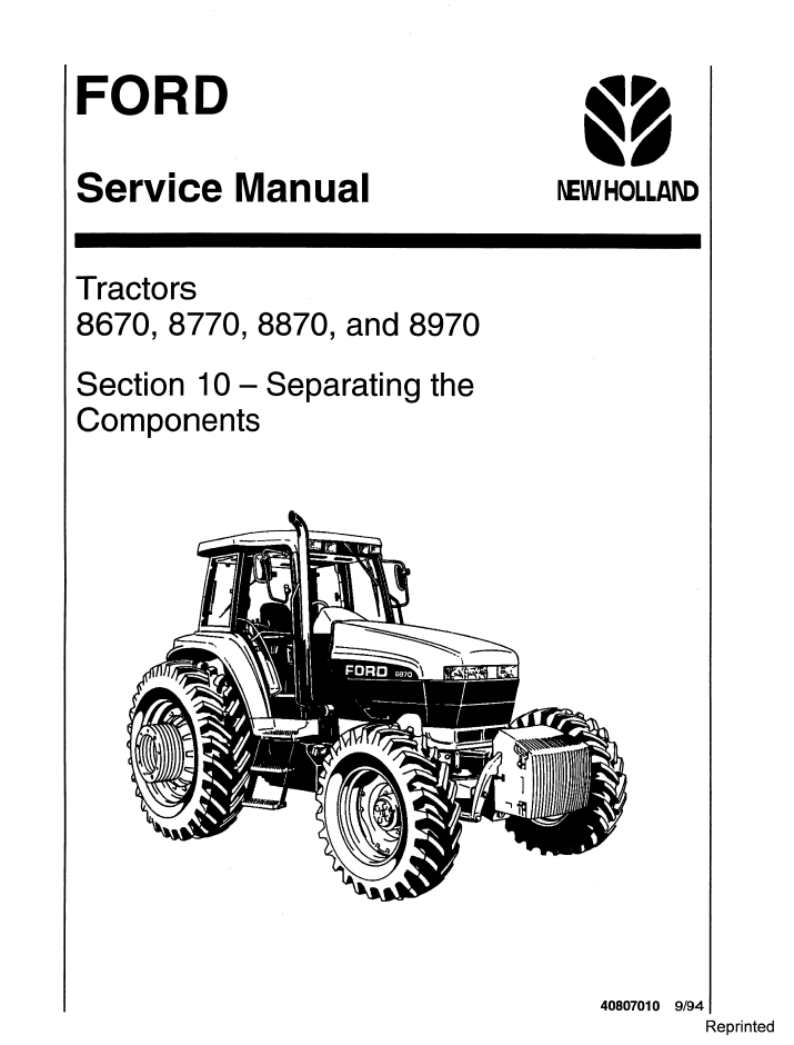 New Holland Ford 8670 8770 8870 8970 Manual 40807010 PDF