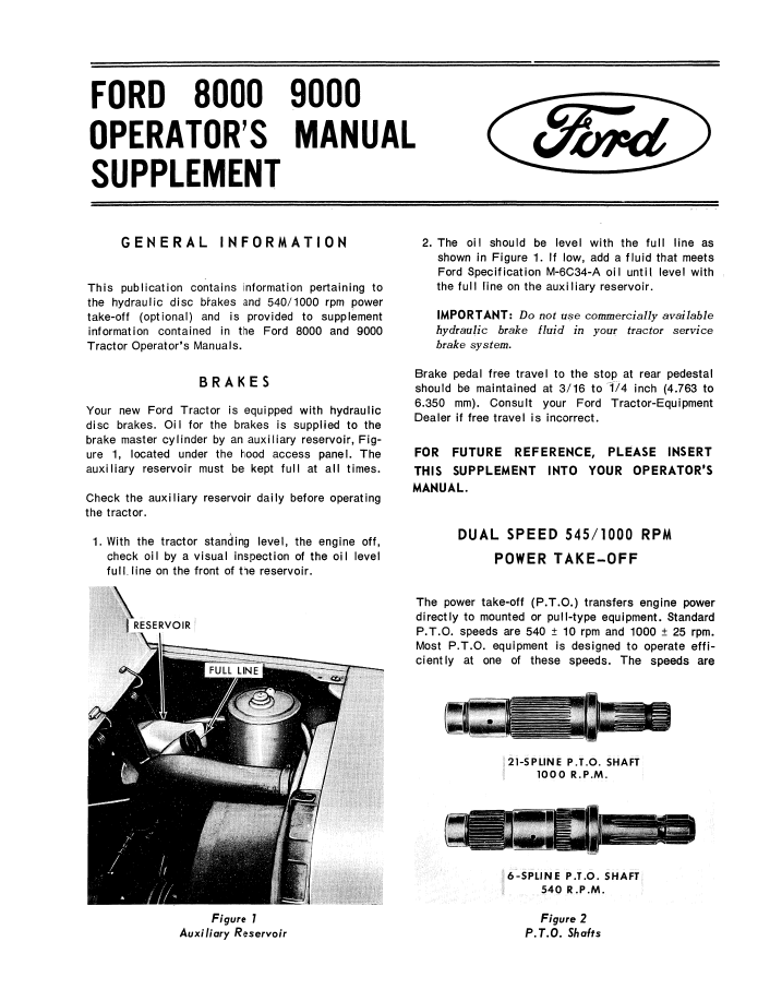 New Holland Ford 9000 Tractor Supplement Handbook 42900010 (PDF)