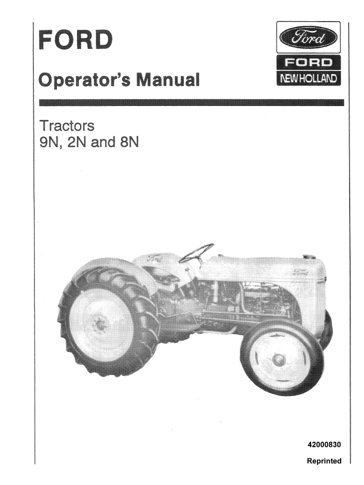 New Holland Ford 9N 2N & 8N Tractor Operator Manual 42000830