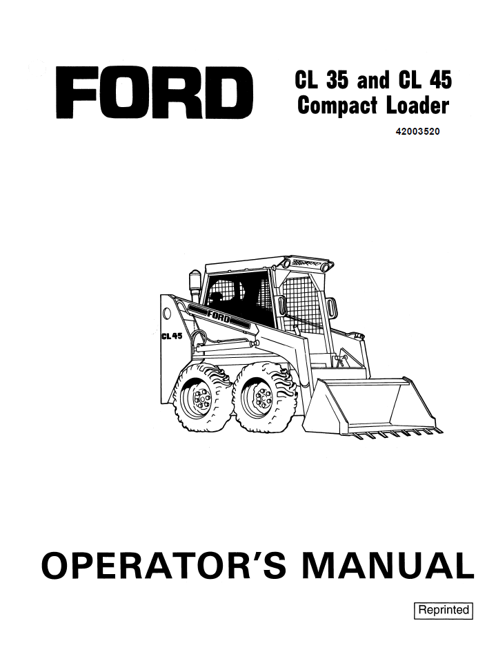 New Holland Ford CL35 & CL45 Compact Loader Operator Manual 42003520