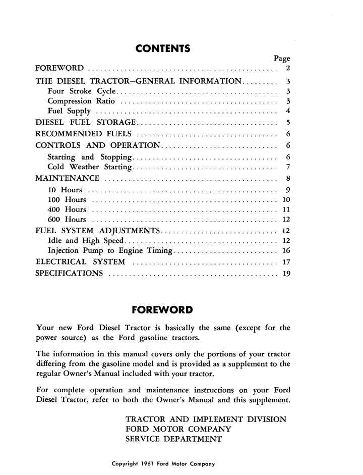 New Holland Ford Diesel Tractor Manual Supplement 42060140 PDF