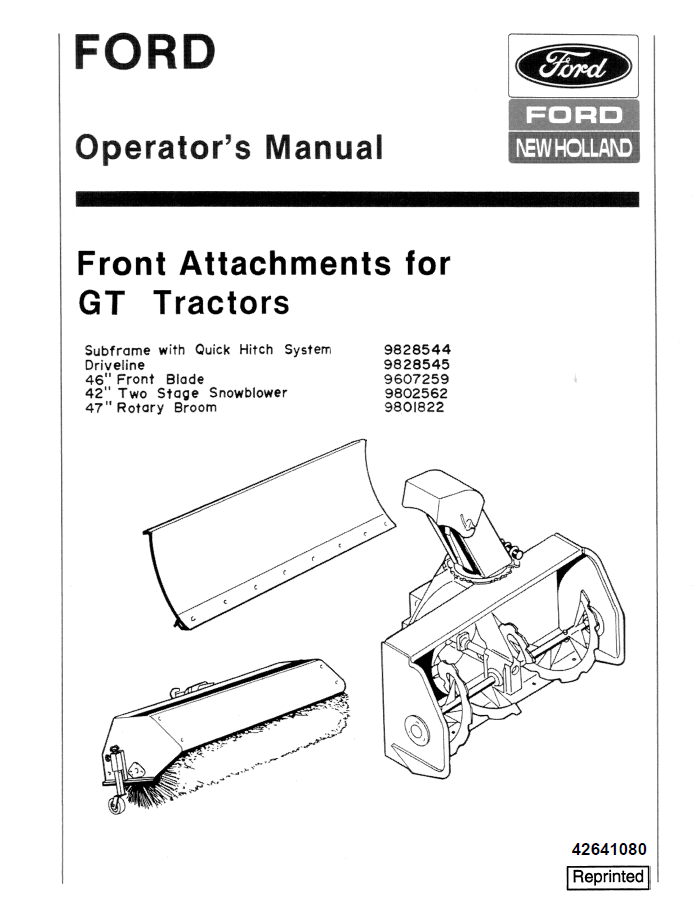 New Holland Ford Front Attachment GT Tractor Operator Manual 42641080