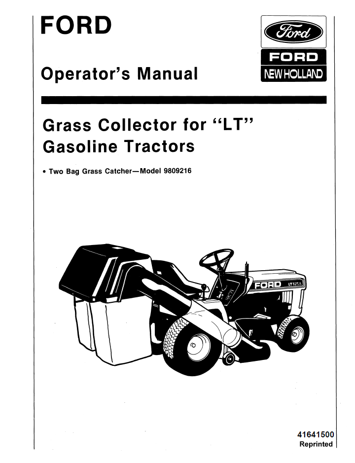 New Holland Ford Grass Collector LT Tractor Operator Manual 41641500
