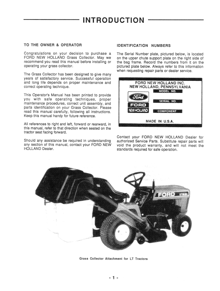 New Holland Ford Grass Collector for LT Gasoline Tractor 41641500